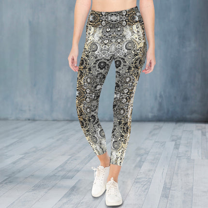 High Waist Pockets Yoga Leggings Shimmering Feathers