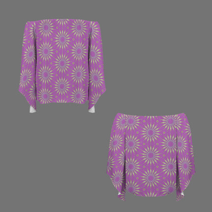 Trumpet Off Shoulder Blouse Fuchsia Sunflower Starburst