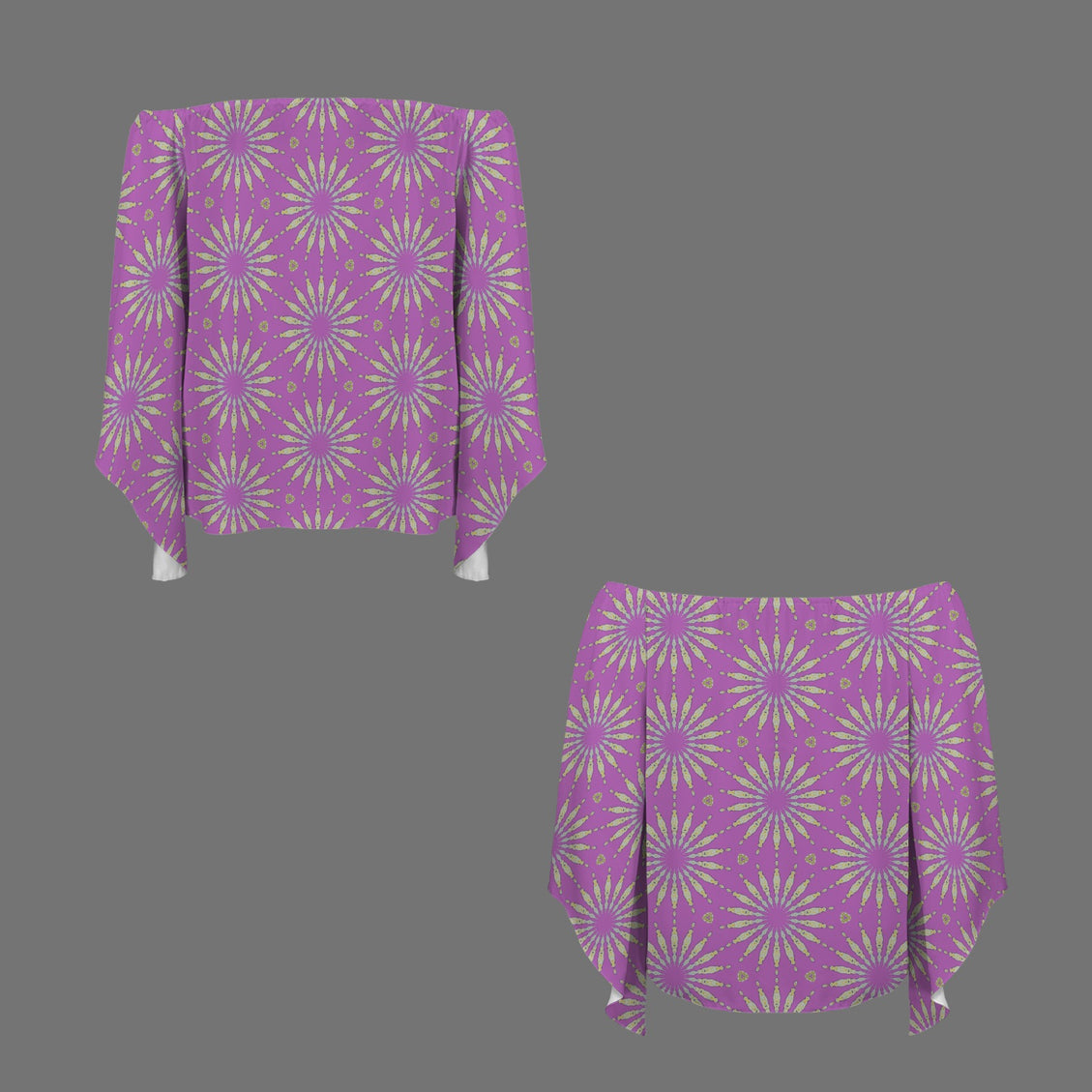 Trumpet Off Shoulder Blouse Fuchsia Sunflower Starburst