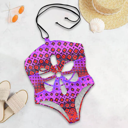 Flower Cut Out One Piece Swimsuit Tequila Sunrise