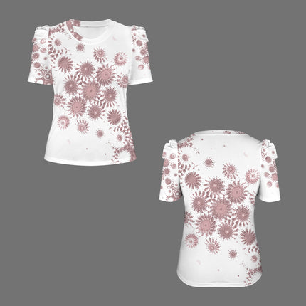 Puff Sleeve T-Shirt Burgundy Sunflower Graphic