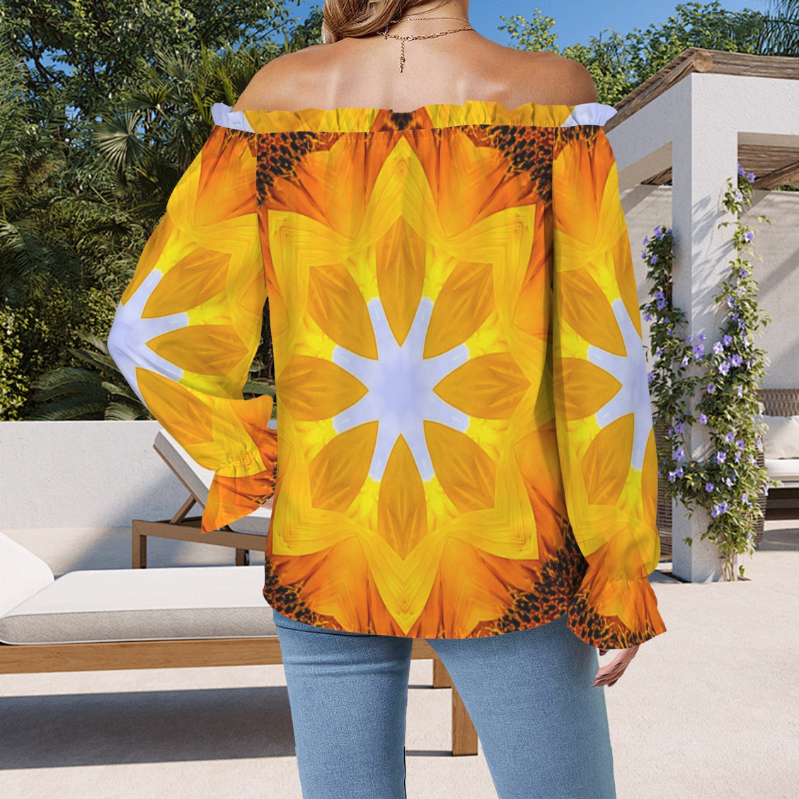 Off Shoulder Lantern Sleeve Blouse Sunflower Yellow