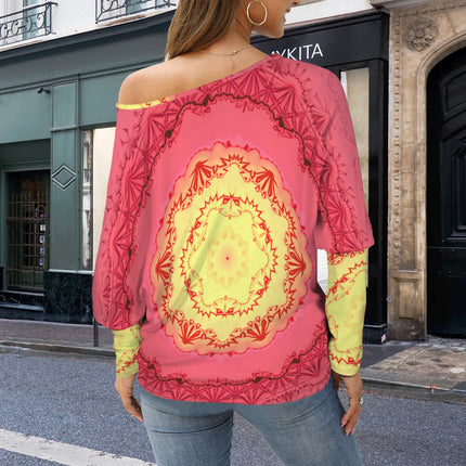 Batwing Long Sleeve Top Red Yellow Medallion