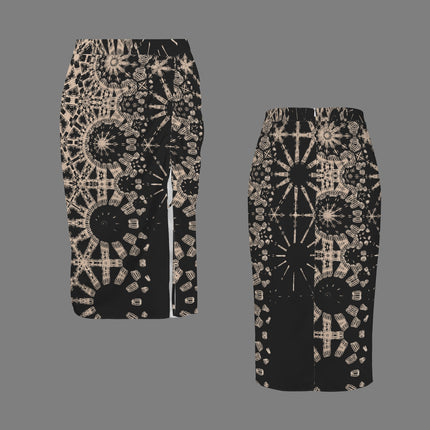 Drawstring Ruched Skirt Sunflower Gold Graphic Black