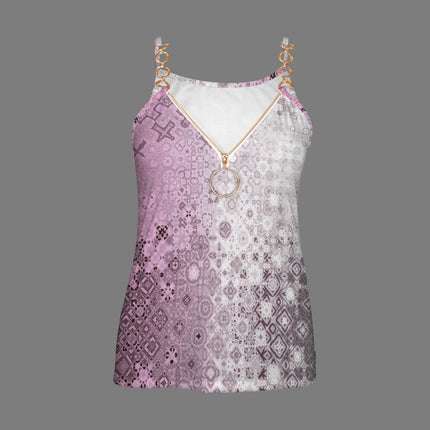 V Neck Chain Cami Pink Glass Ombre