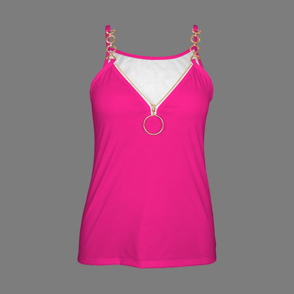 V Neck Chain Cami Hot Pink