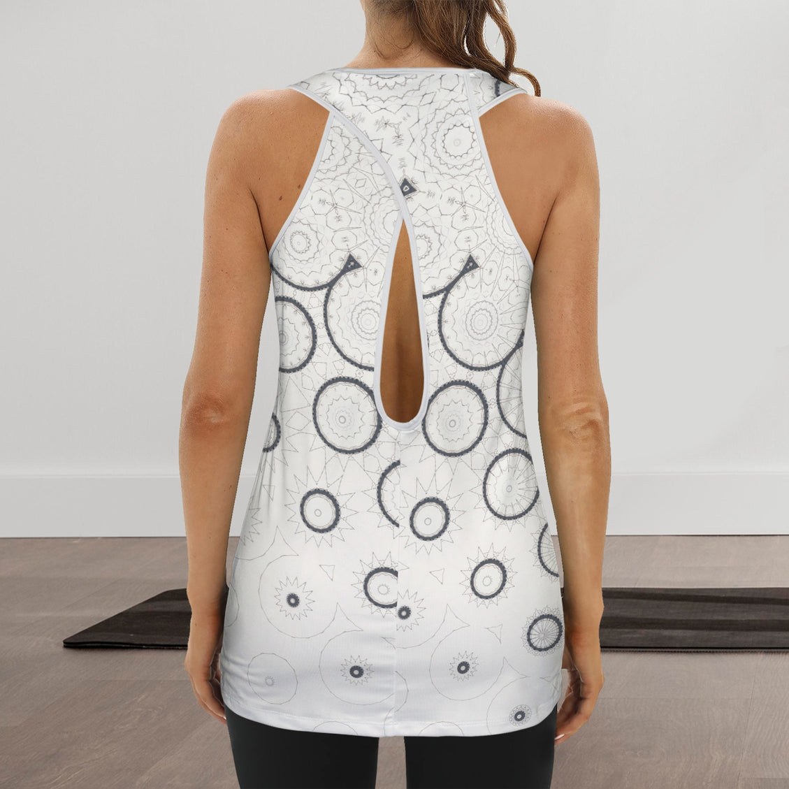 Cross Back Tank Black and Ivory Graphic