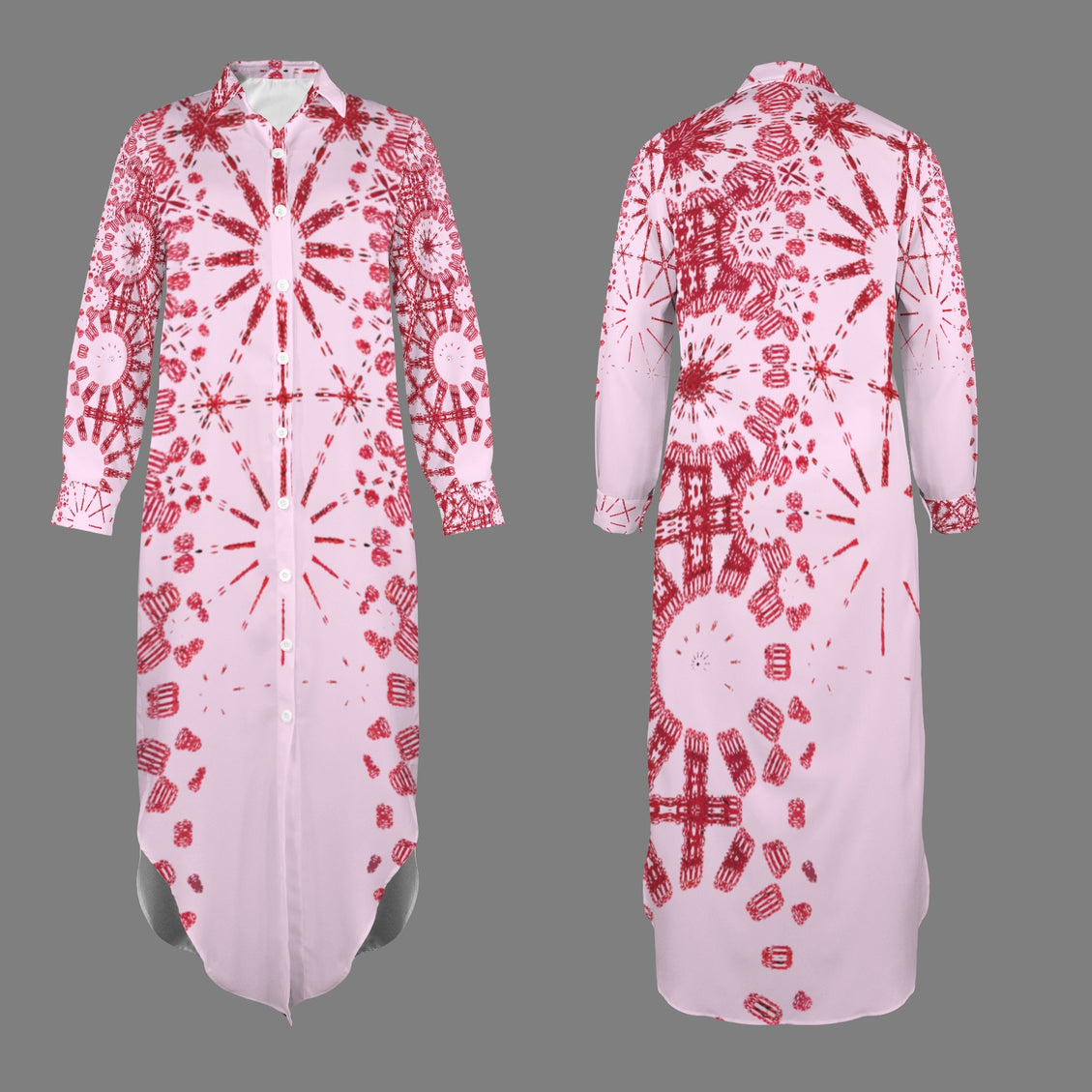 Long Sleeve Shirt Dress Pink and Red Graphic