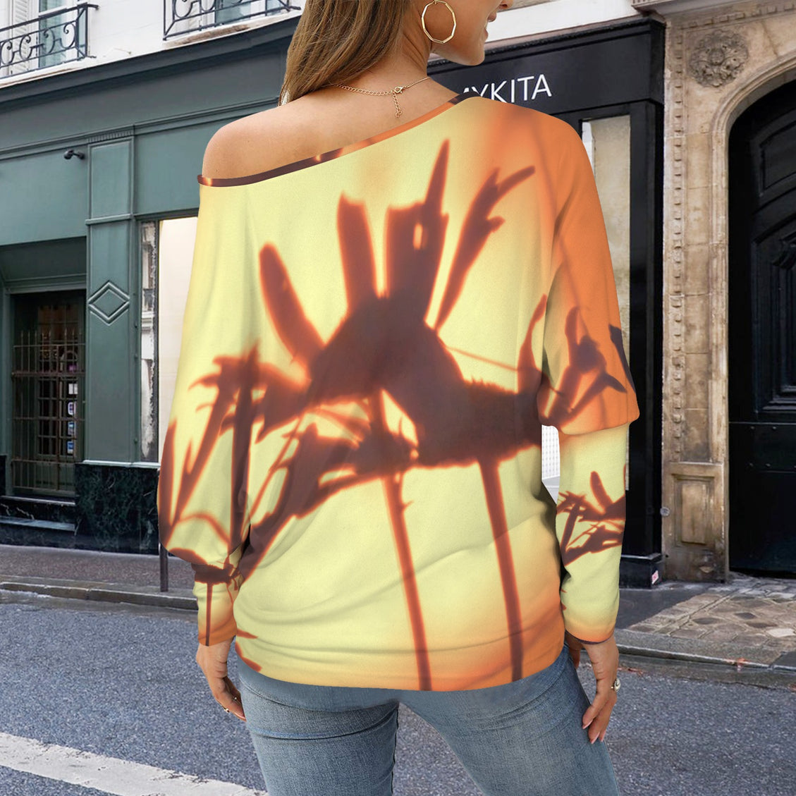 Batwing Long Sleeve Top Asters at Sunset