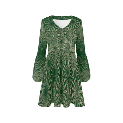 V Neck Flowy Dress Forest Green