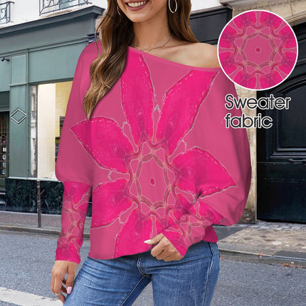 Batwing Long Sleeve Top Pink Leaves