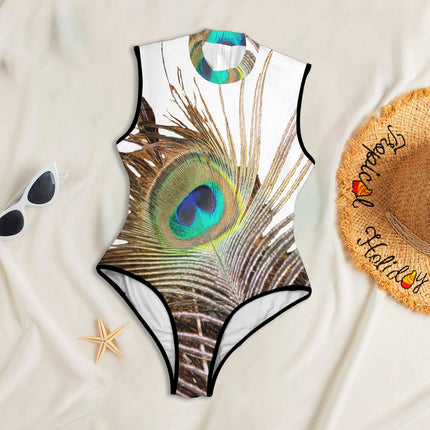 One PIece Back Zip Paddlesuit Peacock Feather