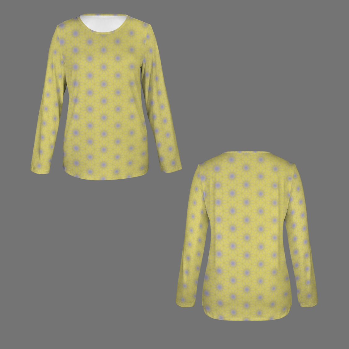 Long Sleeve Round Neck T Shirt Yellow and Purple Flowers