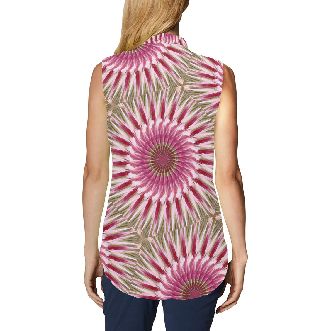 Bow Tie V Neck Sleeveless Blouse Milkweed Swirl