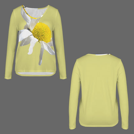 V Neck Long Sleeve Sweater Daisy Chartreuse