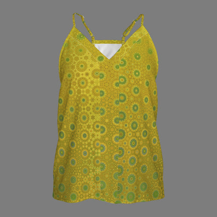 V Neck Cami Green & Gold Lake Reflections