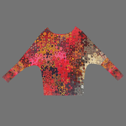 Batwing Long Sleeve Sweater Red Multi Mosaic