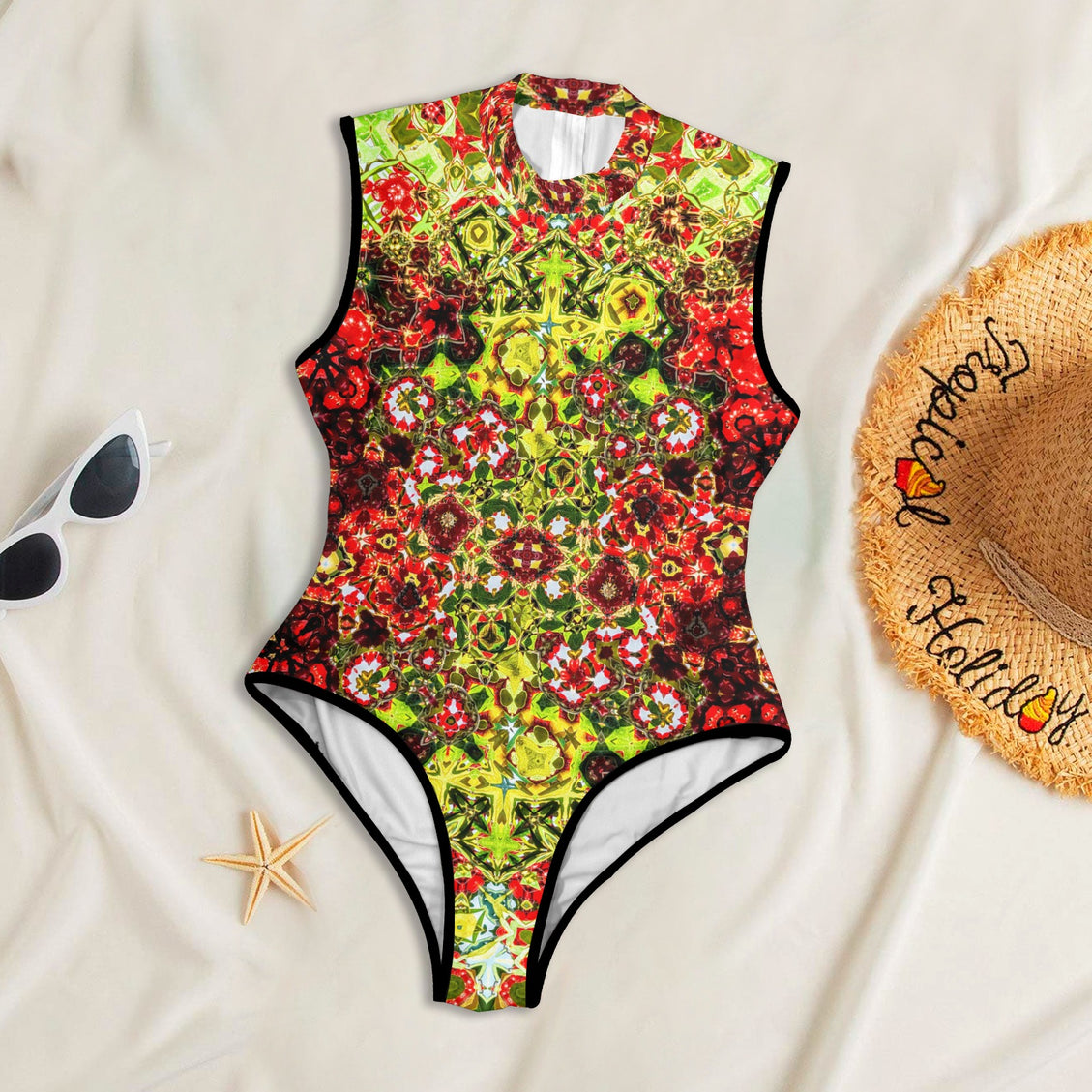 One Piece Back Zip Paddlesuit Buffalo Berries Red and Green