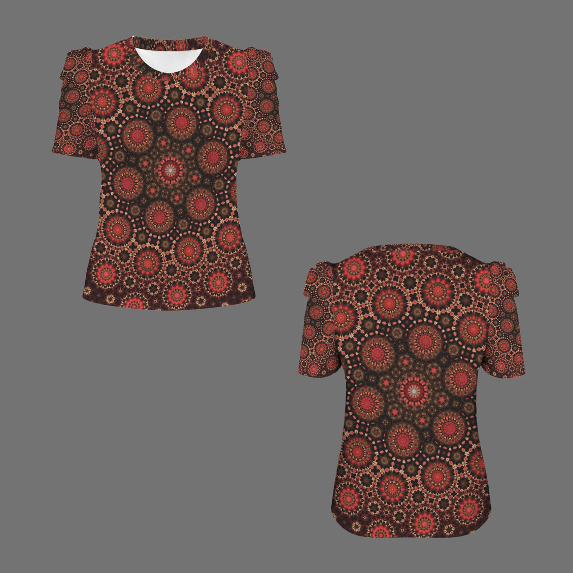 Puff Sleeve T-Shirt Fall Leaves Red and Black