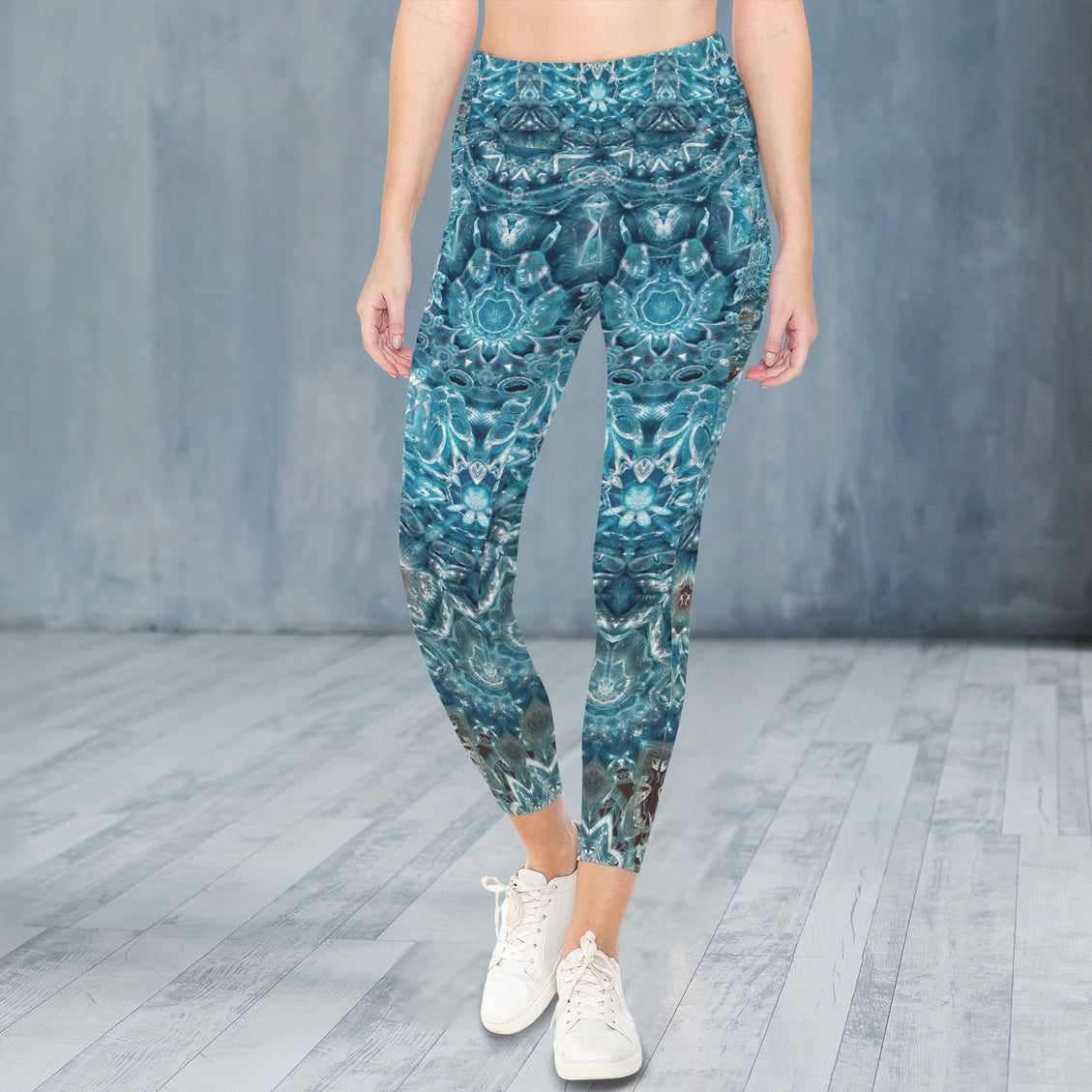 High Waist Pockets Yoga Leggings Blue Glass