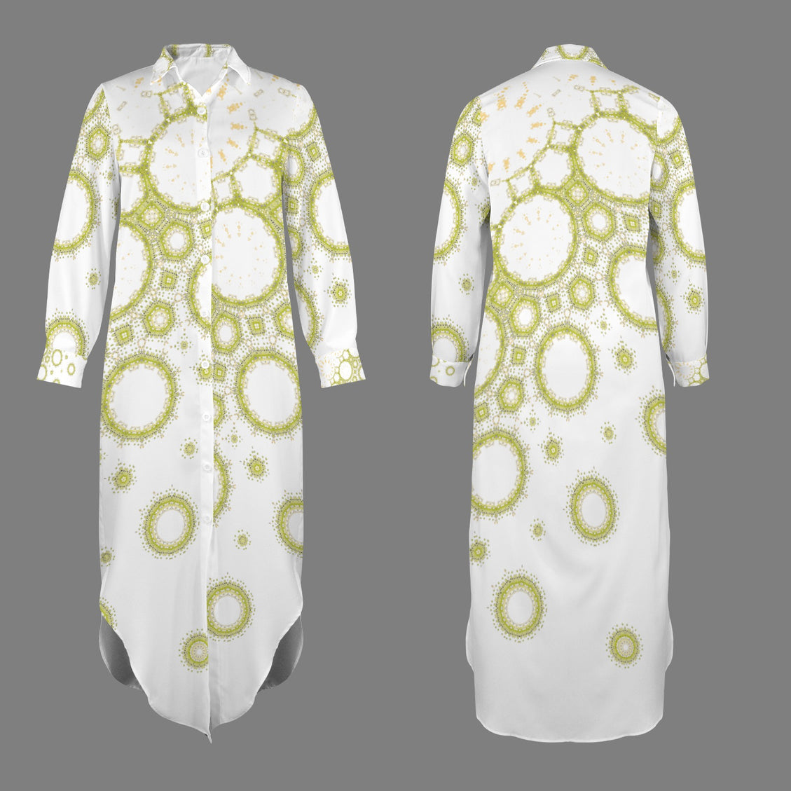 Long Sleeve Shirt Dress Green and Gold Sunflower Graphic