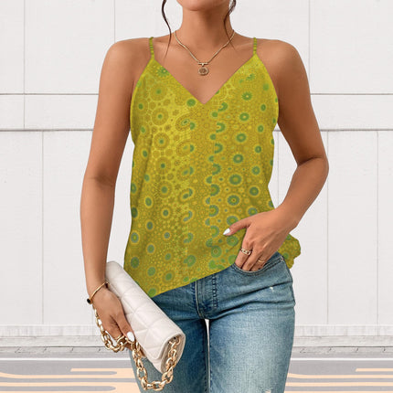 V Neck Cami Green & Gold Lake Reflections