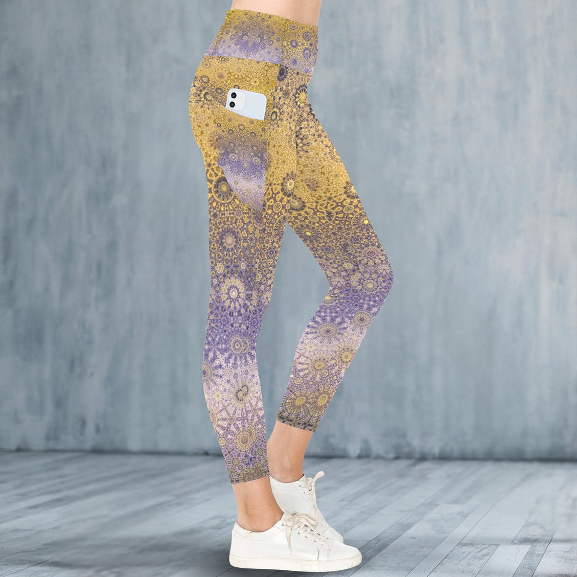 High Waist Pockets Yoga Leggings Purple & Gold