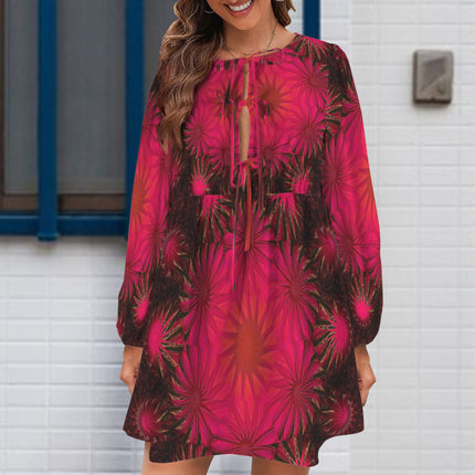 Long Sleeve Tie Front Tunic Fuchsia and Black Mandela