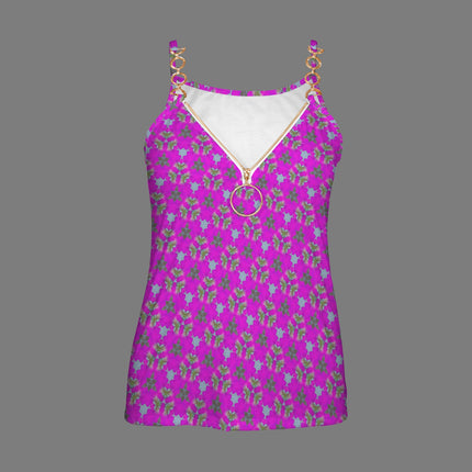 V Neck Chain Cami Fuschia