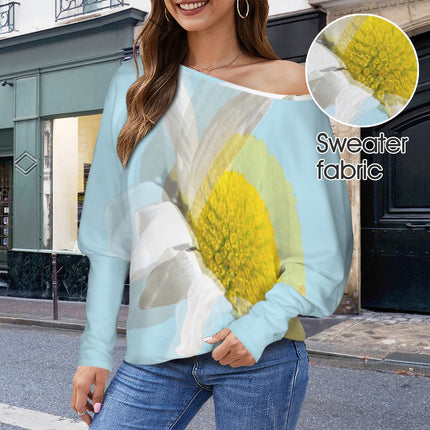 Batwing Long Sleeve Sweater Daisy Watercolor Blue