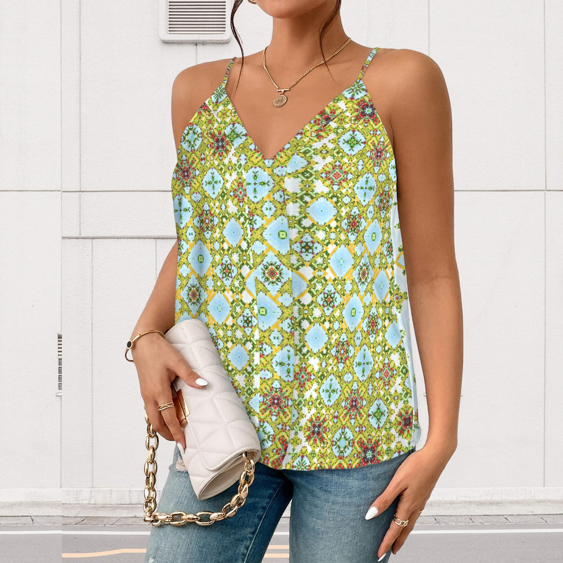 V Neck Cami Buffalo Berries Red Green Yellow Blue