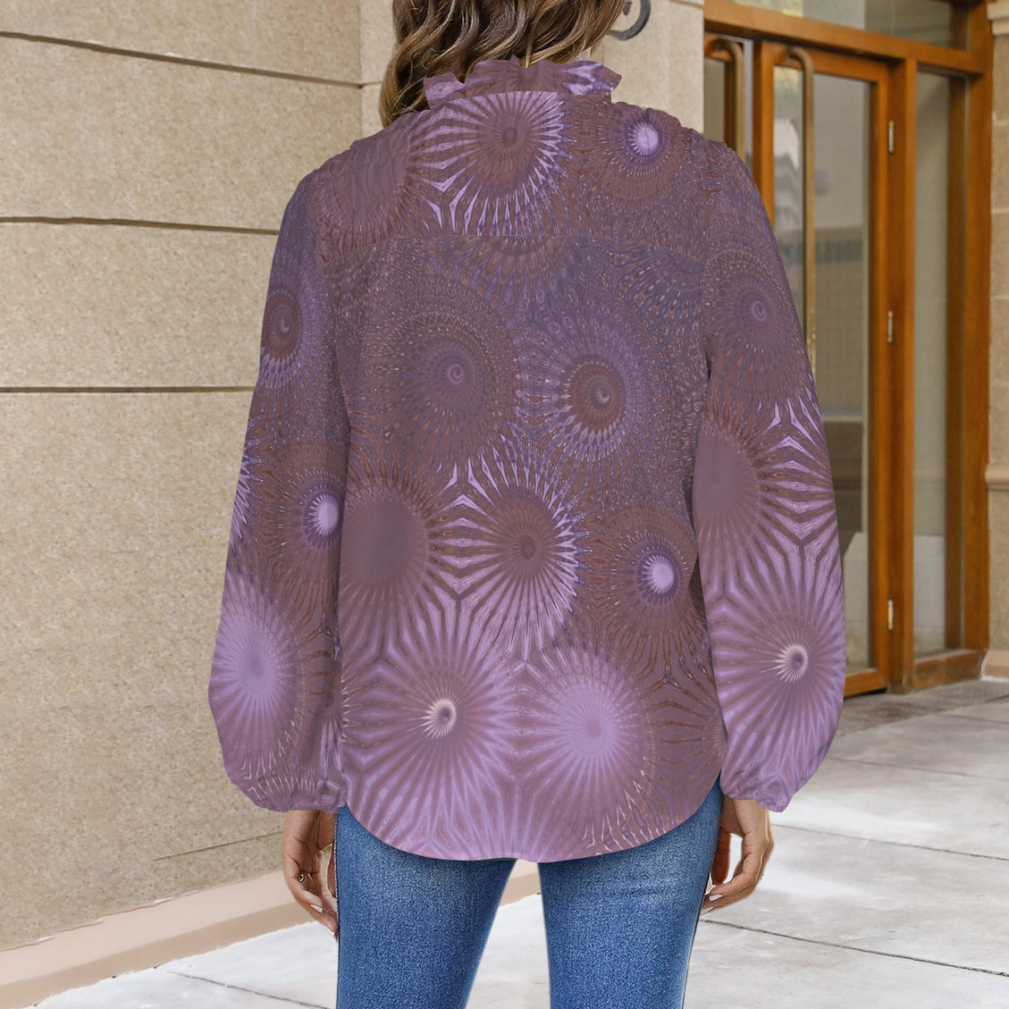 V Neck Long Sleeve Blouse Smokey Sunset