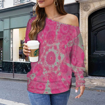 Batwing Long Sleeve Sweater Red Leaves Abstract Watercolor Fuchsia