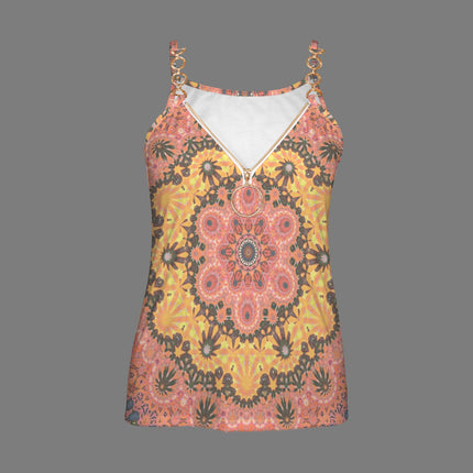 V Neck Chain Cami Apricot Hollyhocks