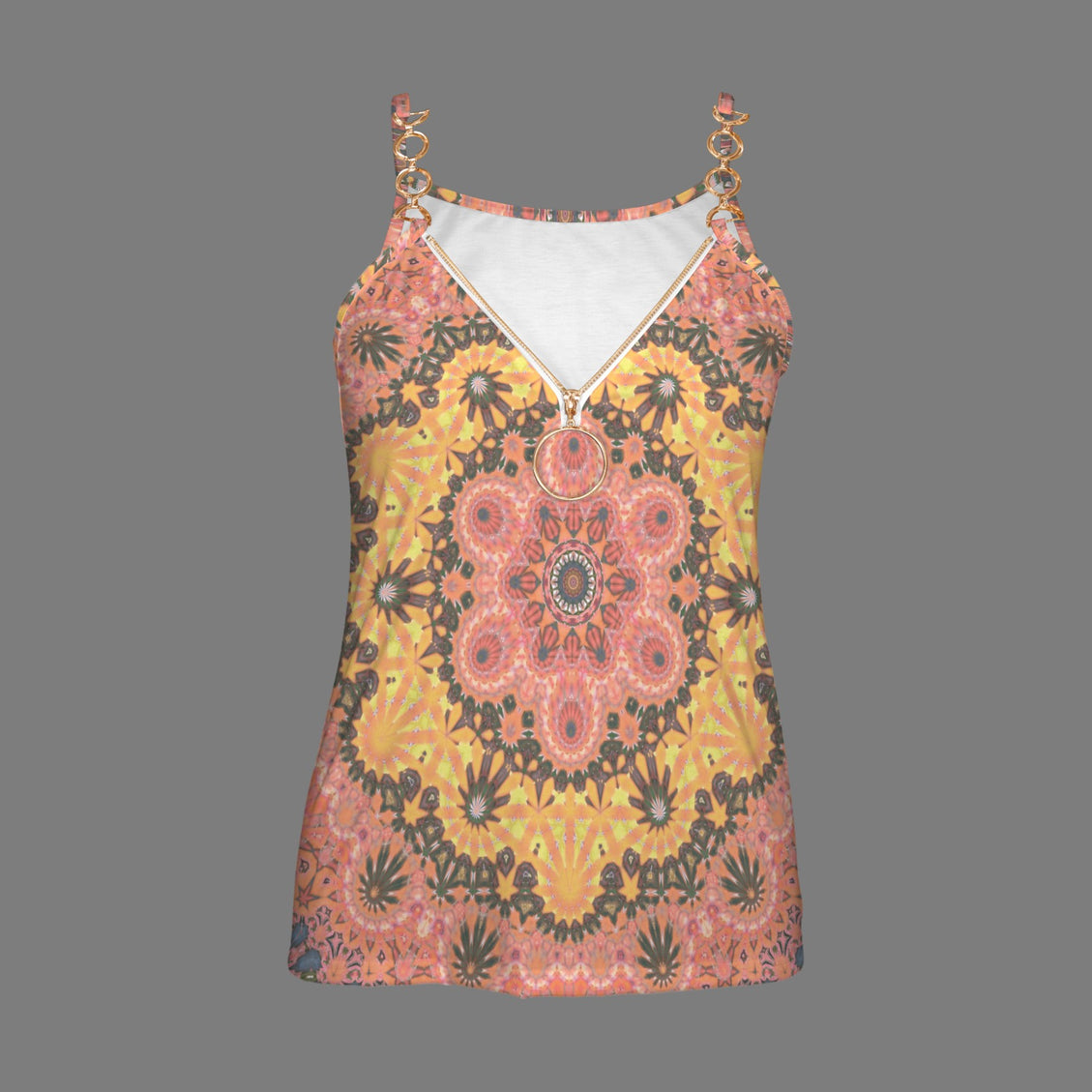 V Neck Chain Cami Apricot Hollyhocks