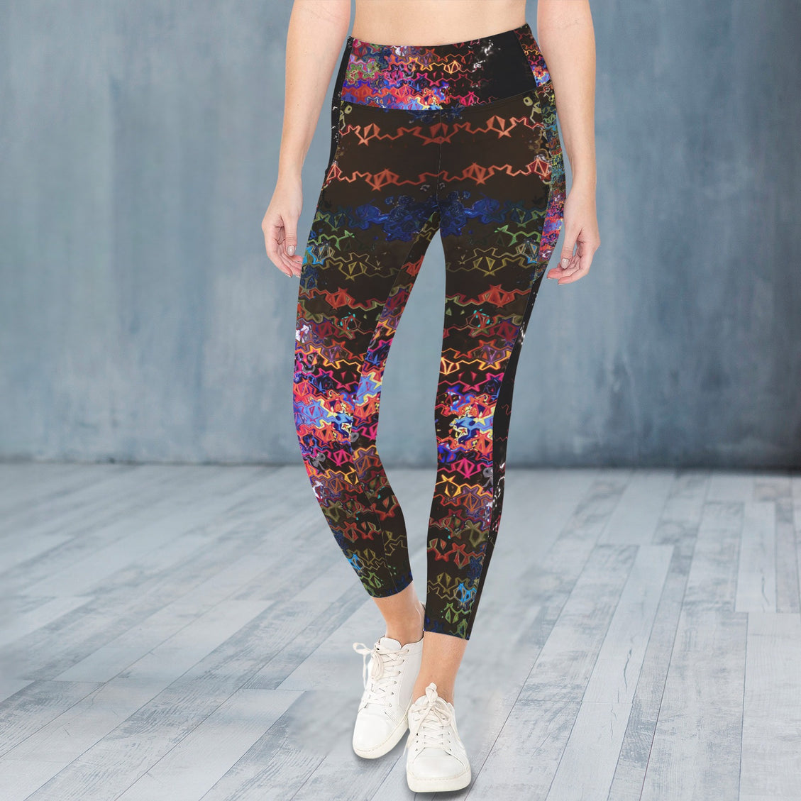 High Waist Pockets Yoga Leggings Glass Multi Black