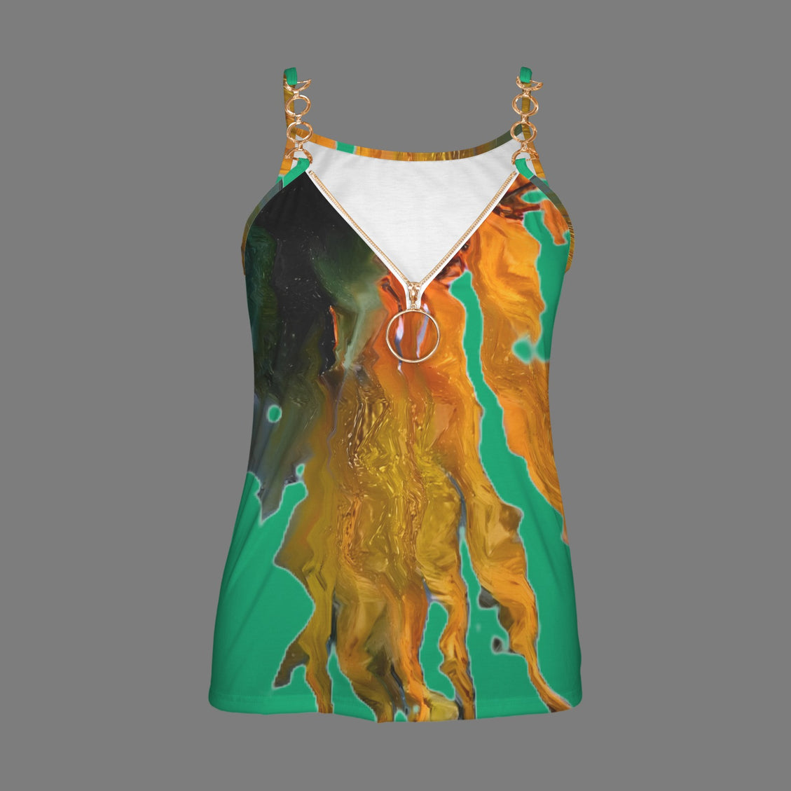 V Neck Chain Cami Midnight Sunflower Green