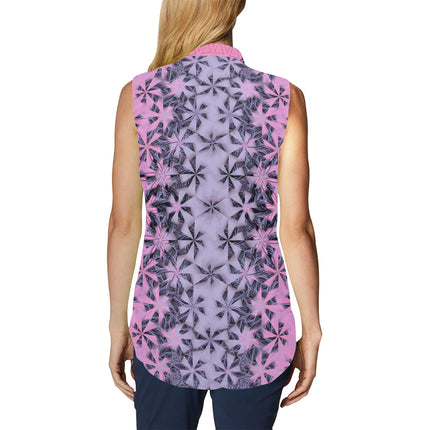 Bow Tie V Neck Sleeveless Blouse Summerville Sunset Pink and Lavendar