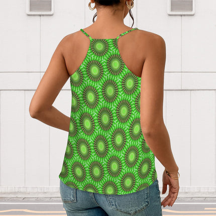 V Neck Cami Brown Butterfly on Green