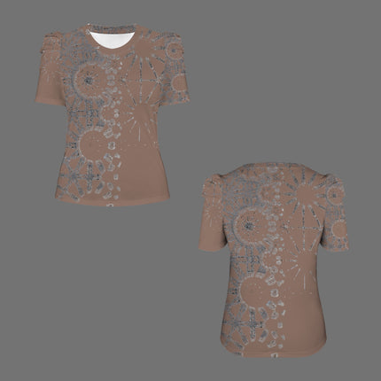 Puff Sleeve T-Shirt Brown and Silver Metallic Graphic