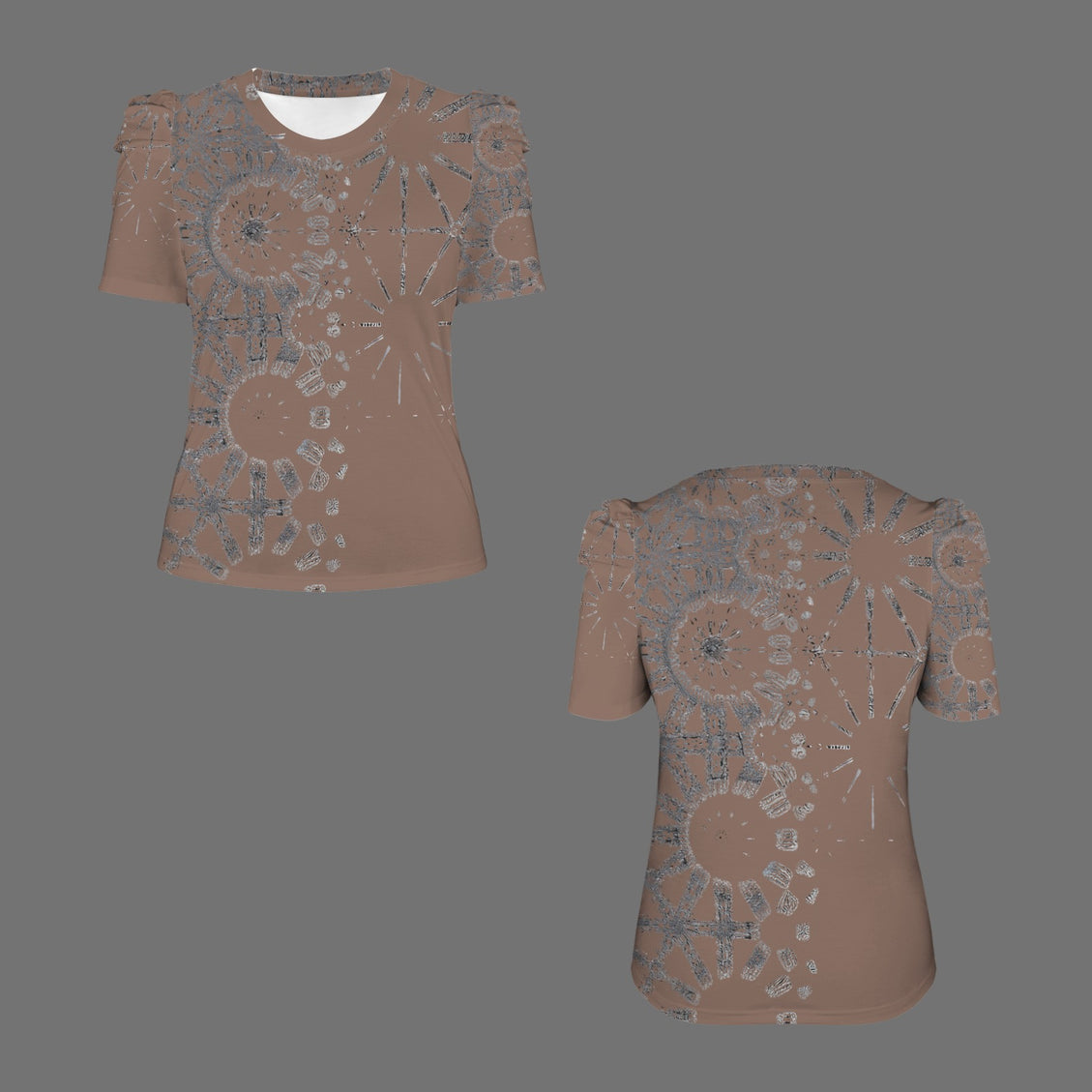 Puff Sleeve T-Shirt Brown and Silver Metallic Graphic