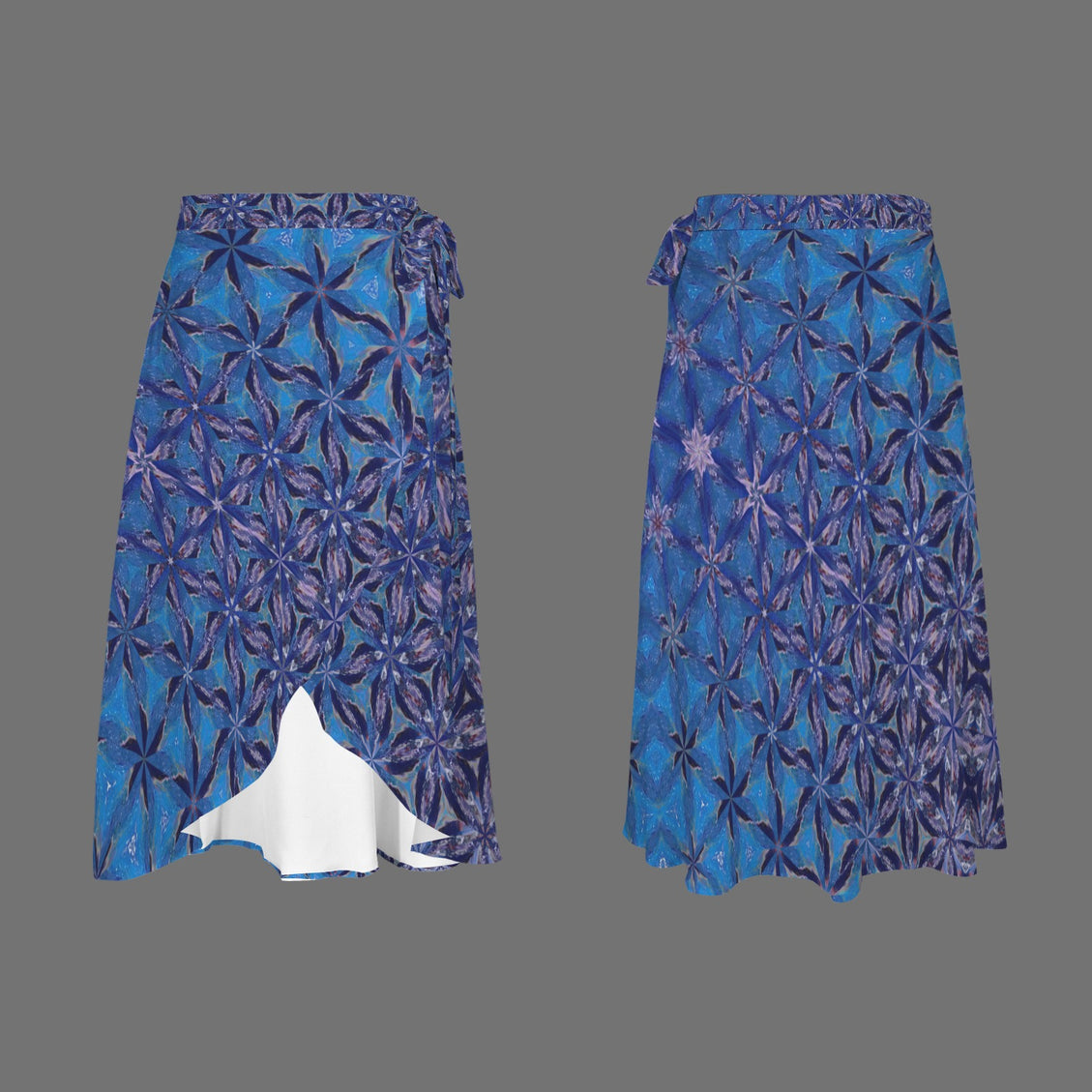 Tie Waist Wrap Skirt Blue Flowers Geometric