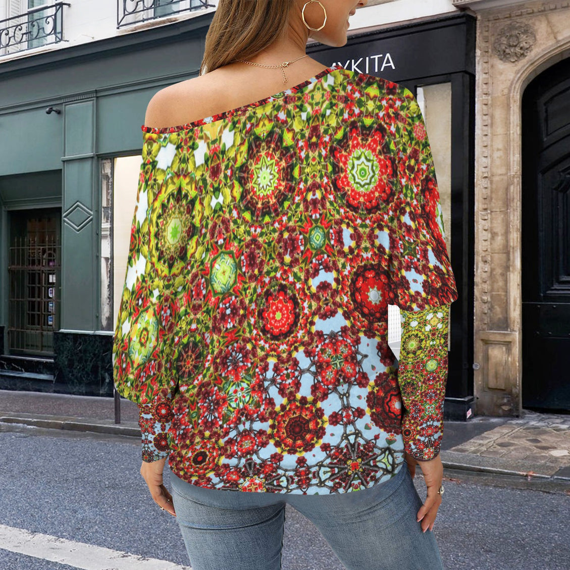 Batwing Long Sleeve Top Buffalo Berries Red Blue Green