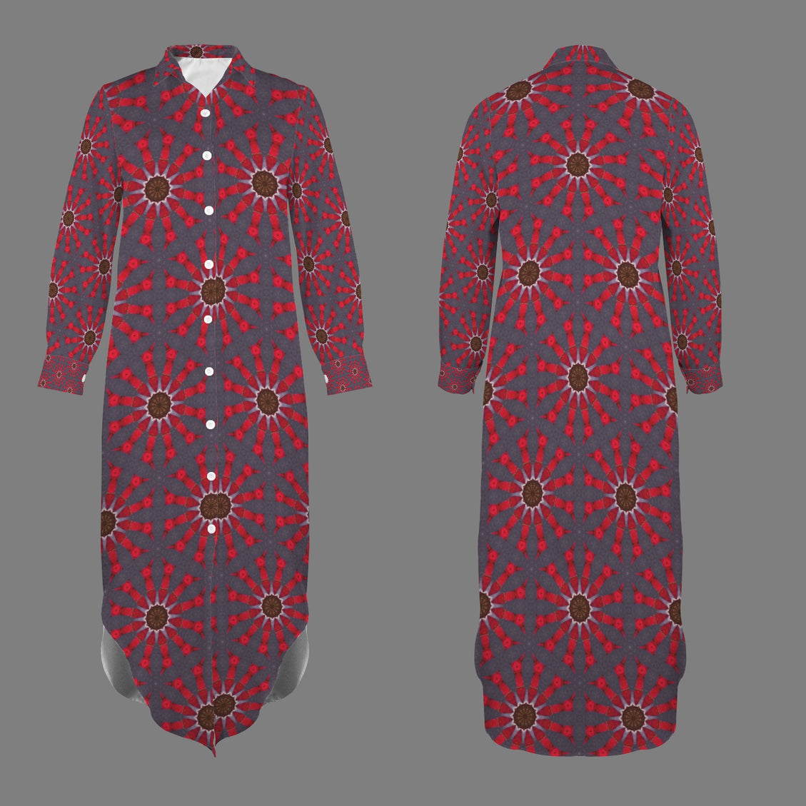 Long Sleeve Shirt Dress Red and Gray Starburst