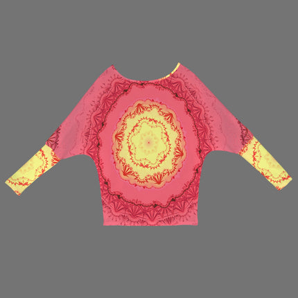 Batwing Long Sleeve Top Red Yellow Medallion