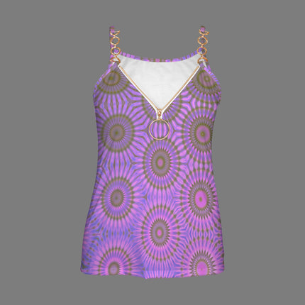 V Neck Chain Cami Purple Flowers