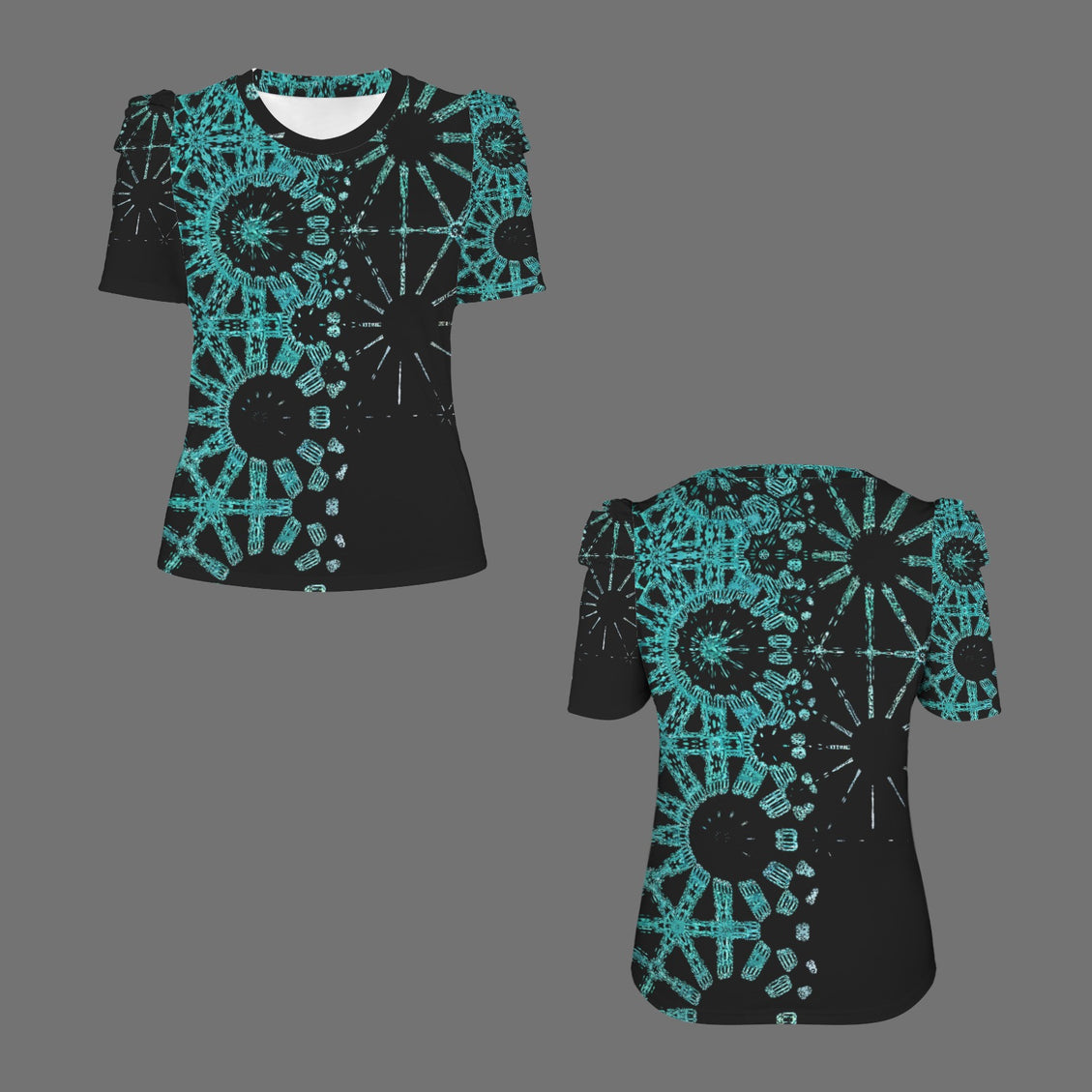 Puff Sleeve T-Shirt Turquoise Graphic