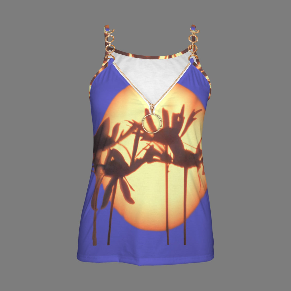 V Neck Chain Cami Asters at Sunset Blue