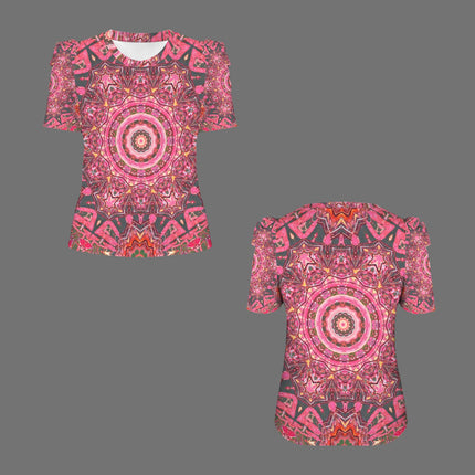 Puff Sleeve T-Shirt Pink and Gray Medallion