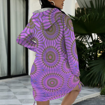 Long Sleeve Hooded Sweatshirt Dress Purple Sunburst